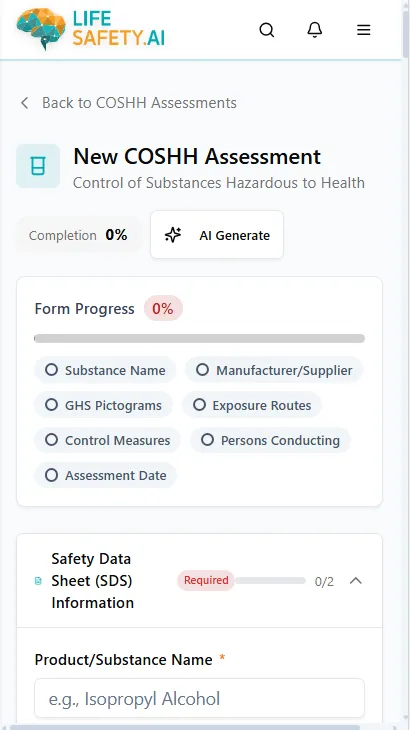 COSHH Management - Complete COSHH assessments with automatic SDS data extraction